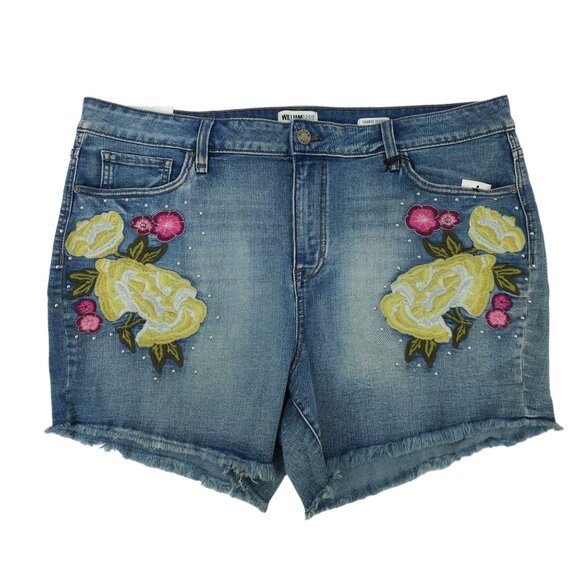 William Rast Floral Embroidered Studded High Rise Denim Shorts Womens 18W NEW - Picture 1 of 16
